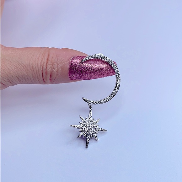 Silver Moon and Star 925 Earrings - Picture 3 of 5